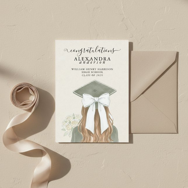 Anúncio Foto de Arco de Formatura com Caligrafia Caprichos (Whimsical Calligraphy Graduation Bow Photo Announcement)