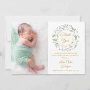 Anúncio Foto de Bebê Dourado Obrigado Verdejante Floral Na