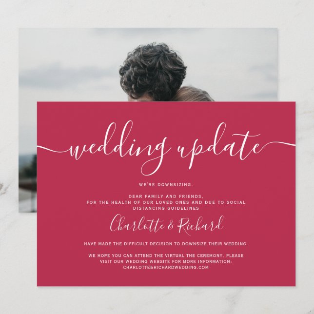 Anúncio Foto de casamento de downsizing com escrita magent (Frente/Verso)