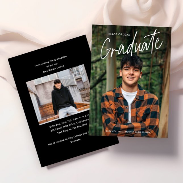 Anúncio Foto de Formatura com Letra Manuscrita (Modern Handwritten Photo Graduation Announcements.)