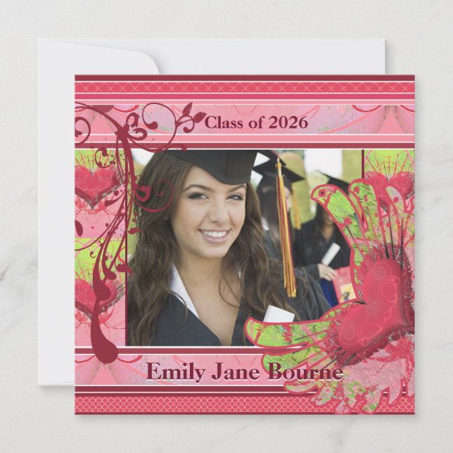 Anúncio Foto de Formatura do Coração Alado Rosa Turma de 2 (Frente)