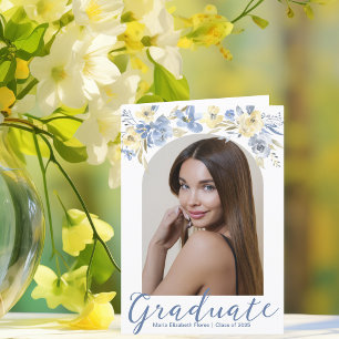 Anúncio Foto de formatura floral azul e amarelo elegante