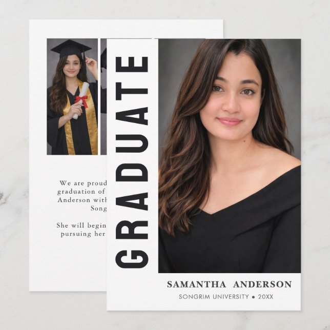 Anúncio Foto de Formatura Moderna em Preto e Branco com Le (Frente/Verso)