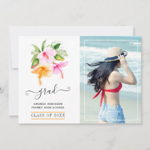 Anúncio Foto de formatura na praia floral tropical em aqua