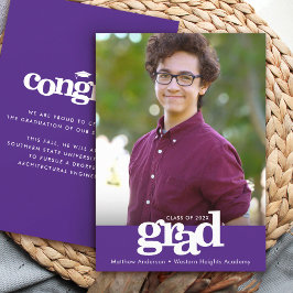 Anúncio Foto de formatura roxa, tipografia ousada moderna