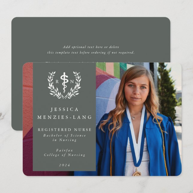 Anúncio Foto de Graduação da Enfermeira Asclepius, Registr (Frente/Verso)