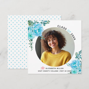 Anúncio Foto de graduação de 2022 das flores azuis aqua