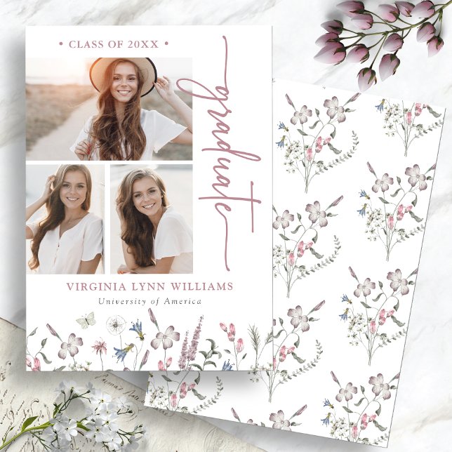 Anúncio Foto de Graduação de Flores Selvagens (Watercolor Wildflower Graduation Photo Announcement by Painted Paperie
)