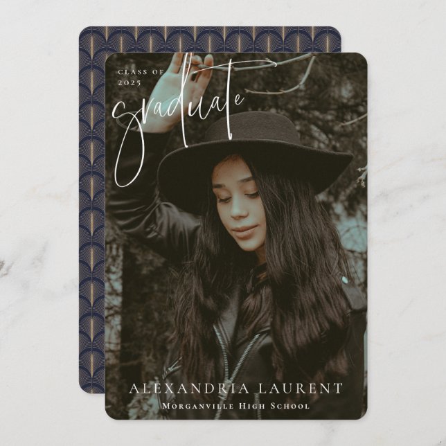 Anúncio Foto de Graduação de Retrato com Script Branco (Frente/Verso)