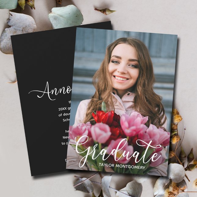 Anúncio Foto de Graduação de Script Simples (Simple Script Graduation Photo Announcements)