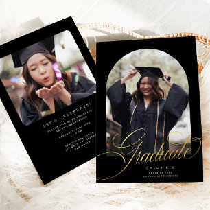 Anúncio Foto de Graduação do Arco de Script Dourado Chic B