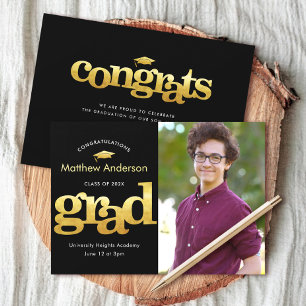 Anúncio Foto de graduação dourado negro gráfico moderno