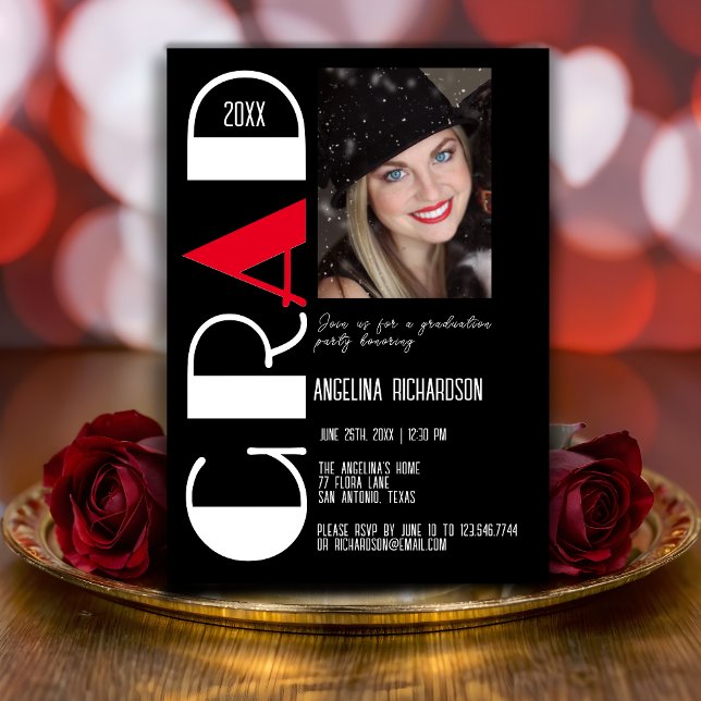 Anúncio Foto de graduação em vermelho branco-preto minimal (Criador carregado)
