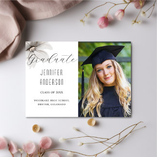 Anúncio Foto de Graduação Floral Elegante Silver