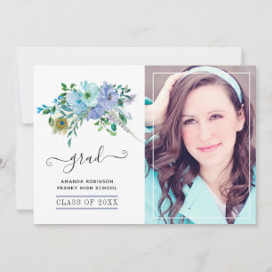 Anúncio Foto de Graduação Floral Mint e Blue Boho