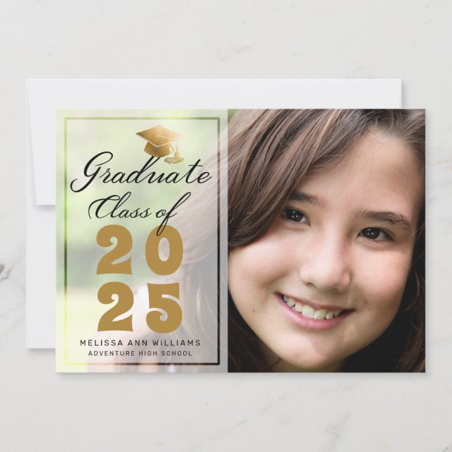 Anúncio Foto de Graduação Moderna Dourada Script 2025 (Frente)