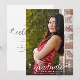 Anúncio Foto de Graduação Simples Corações de Caligrafia M