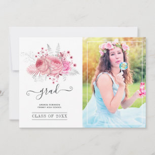 Anúncio Foto de Graduação Tropical Floral Rosa e Silver