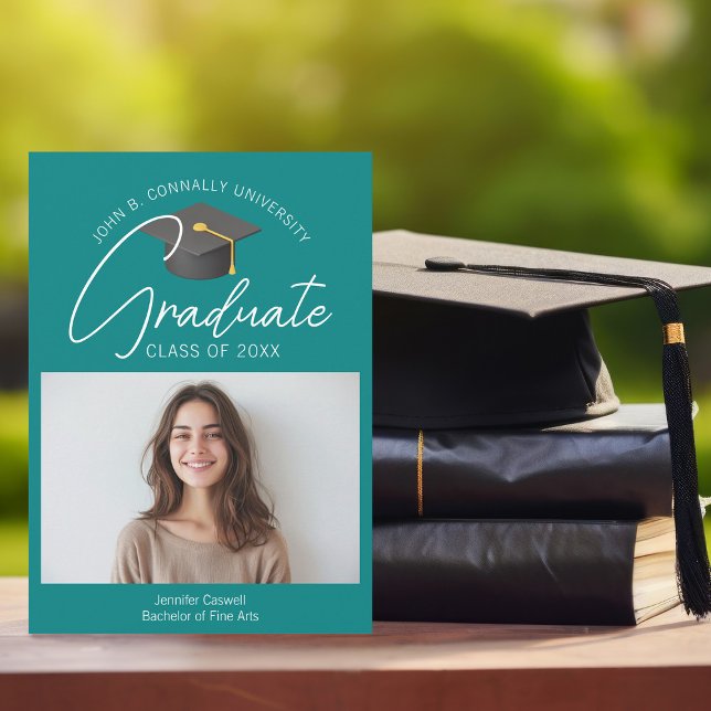 Anúncio Foto de Graduada Teal Chic 2026 Graduação (Criador carregado)