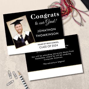 Anúncio Foto de Graduado Congrats Preto e Branco Graduação