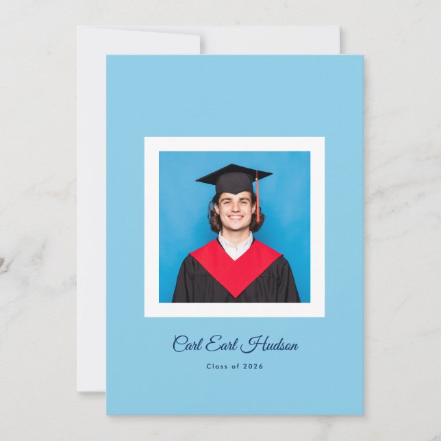 Anúncio Foto de Gradução do Ensino Médio em Azul e Branco  (Frente)