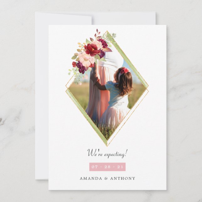 Anúncio Foto de Gravidez Geométrica Burgundy e Blush (Frente)