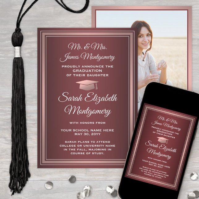 Anúncio Foto De Pais Graduação Borgonha Vermelha e Rosa (Criador carregado)