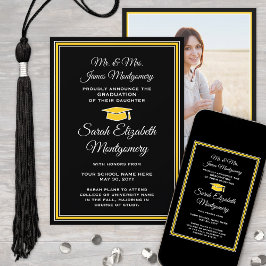 Anúncio Foto De Pais Graduação Dourada Amarela Preta