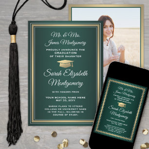 Anúncio Foto de Parents Green Dourado and White Graduation