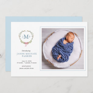 Anúncio Foto do bebê Monograma verde