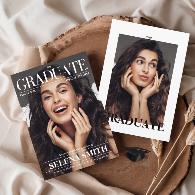 Anúncio Foto do Cobrir da Graduação Revista (Graduation Announcement Magazine Cover Photo Editorial Newspaper Cute Aesthetic Unique)