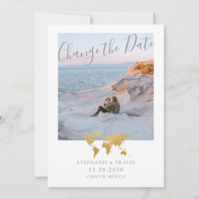 Anúncio Foto do Mapa Mundial Dourado do Adiamento do Casam (Frente)