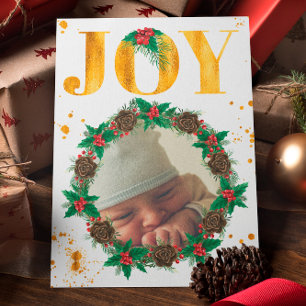 Anúncio Foto do Primeiro Natal do Bebê em Ouro Personaliza