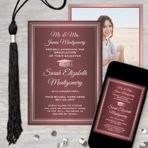 Anúncio Foto dos Pais Graduandos Burgundy Vermelho & Rosa