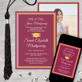 Anúncio Foto dos pais Maroon e Dourada Formal Graduação