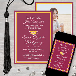 Anúncio Foto dos pais Maroon e Dourada Formal Graduação