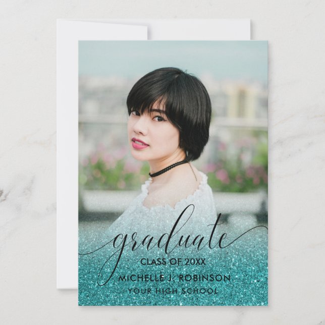 Anúncio Foto Girly de Ombre de Glitter Turquesa Moderna (Frente)