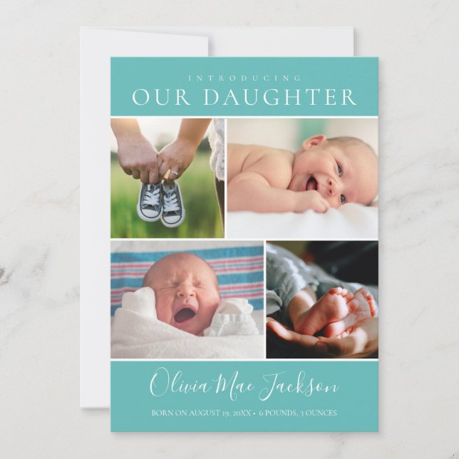 Anúncio Foto Moderna Colagem de Teal Baby Birth (Frente)