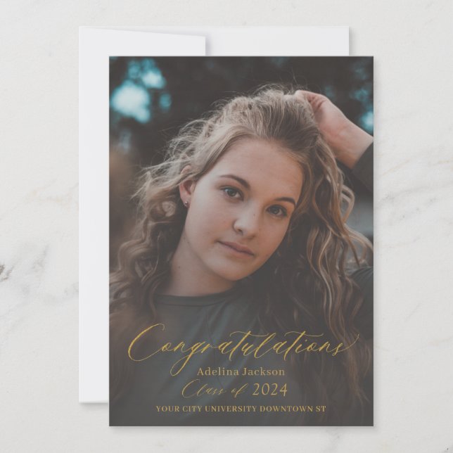 Anúncio Foto moderna do formando de guião ouro elegante (Frente)