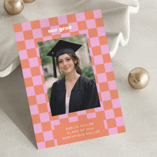 Anúncio Foto Retro Xadrez Laranja Rosa Nosso Graduado 2026