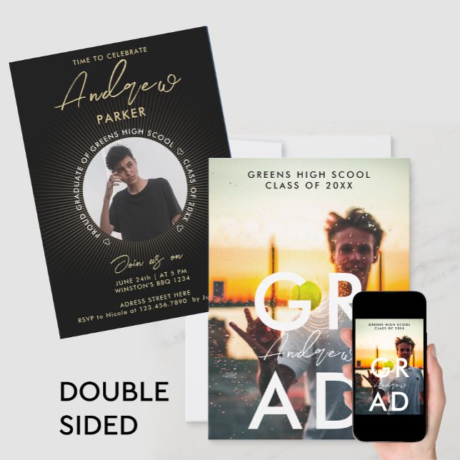 Anúncio Foto Simples de Graduação em Preto com Na moda Mod (Criador carregado)