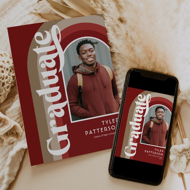Anúncio Foto Vermelha do Retro Arch 2025 Formatura (Criador carregado)