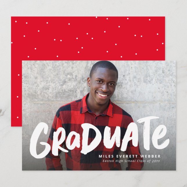 Anúncio Foto vermelha moderna da formatura de graduado arr (Frente/Verso)