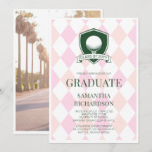 Fotomodern Pink e Verde de Golfe Preppy de Graduaç