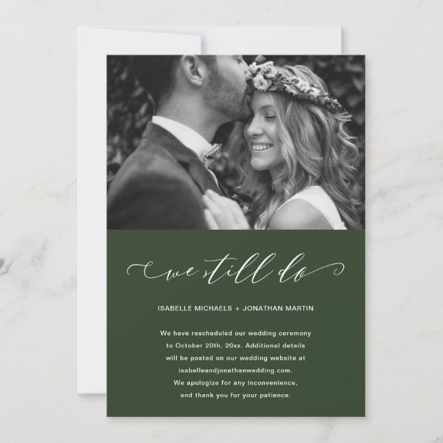 Anúncio Fotos de adiamento de casamento verde com 'Ainda N (Frente)
