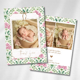 Anúncio Fotos de Bebê com Arco Dourado e Floral Rosa Român