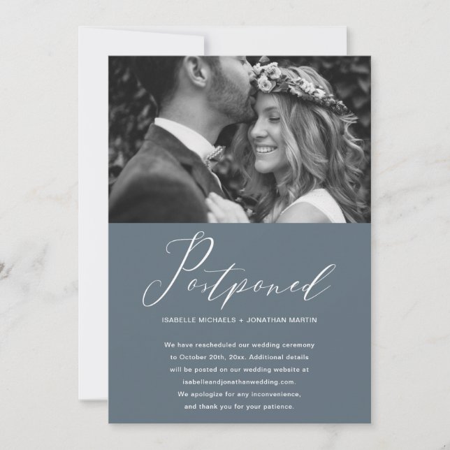 Anúncio Fotos do adiamento da data do casamento em azul po (Frente)