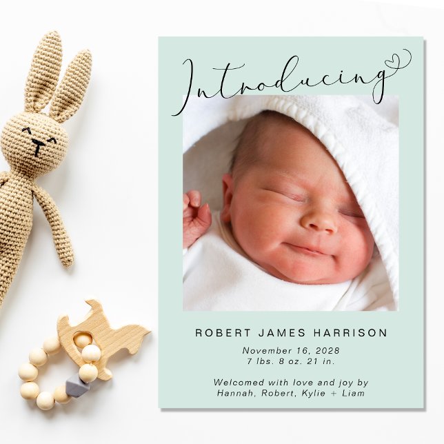 Anúncio Fotos Modernas Mint Bebê Nascimento (Announce the arrival of your precious baby in a way that is as beautiful and unique as they are)