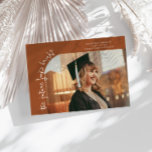 Anúncio Future Looks Bright Terracotta Curved Photo<br><div class="desc">Modern and whimsical graduation announcement photo card featuring a photo on the front and 1 on the back. The text says "the future looks bright" in quirky hand writing. Add the graduate's name,  information,  and message to personalize this card. Terracotta.</div>