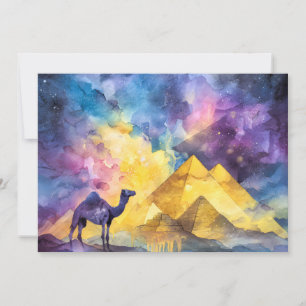 Anúncio Galáxia do Deserto em Aquarela Camelo Pirâmide Via